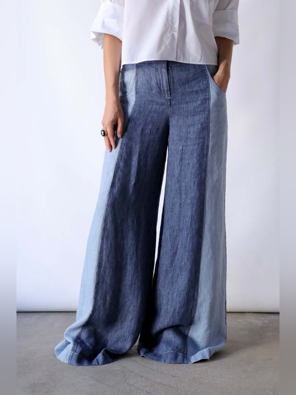 Twp Demie Wide Leg Pants Denim Blue Hemp Medium Indigo Wash Size 4